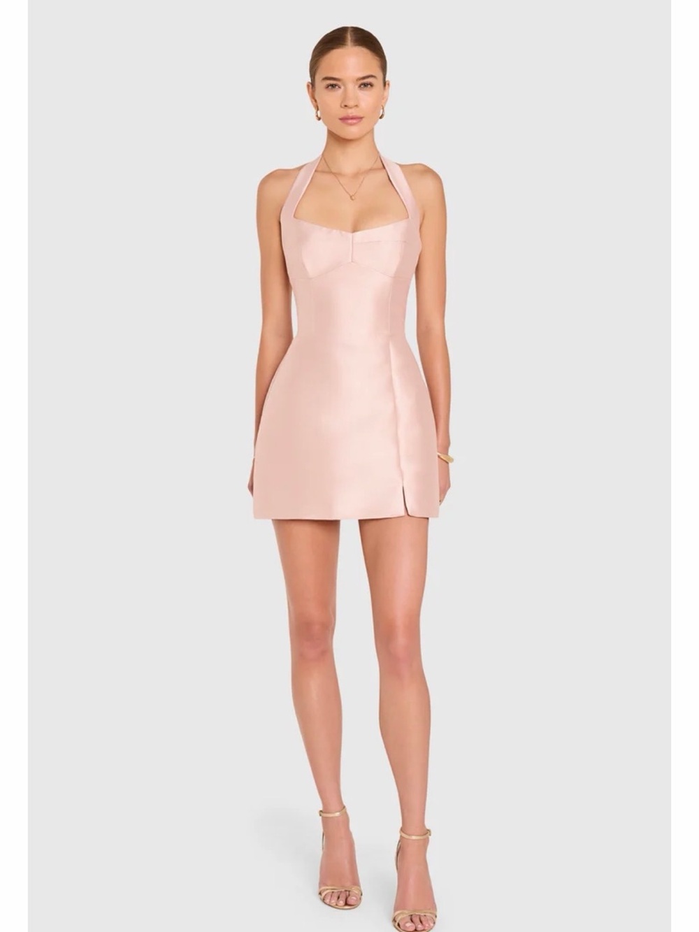 Amanda Uprichard Blush Halter Mini Dress with Bow Bust